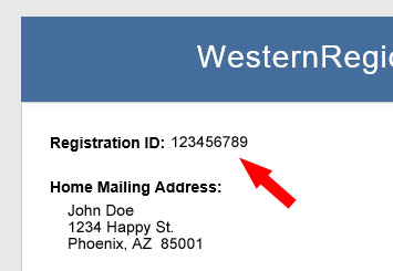 Example showing where the Registration ID appears on WRDE registration materials
